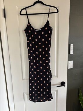 Reformation Black Polka Dot Midi Dress Size 2 with Slit